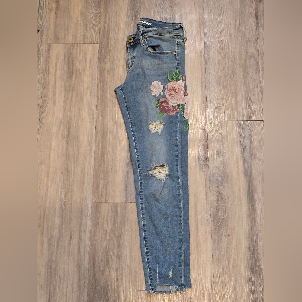 American Rag distressed floral jeans